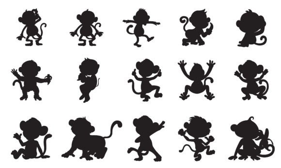 Animal Monkey Silhouettes Vector Bundle: Playful Design Assets