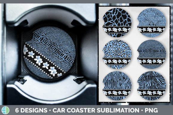 Blue Animal Print Car Coaster: Bold Florals for Branding
