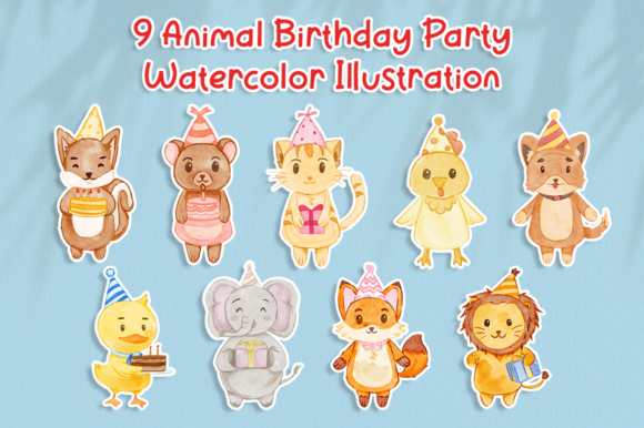 Charming Animal Birthday Watercolor Clipart for Creative Projects