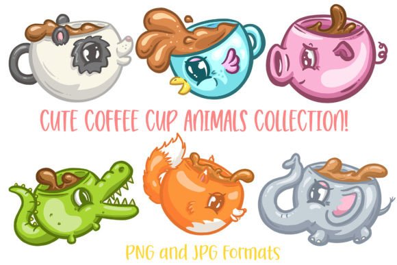 Charming Pet Animal Coffee Cup Illustrations for Creative Projects