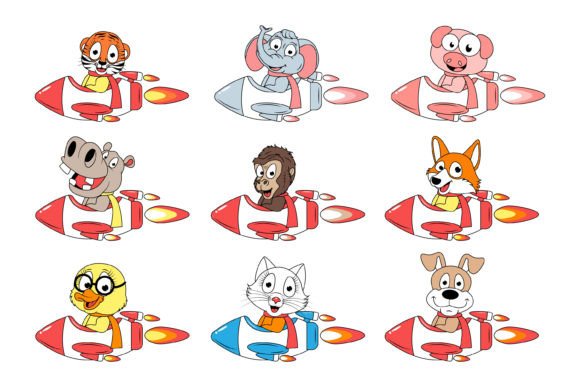 Cute Animal Cartoon with Plane Graphic: A Playful Visual Asset for Creators